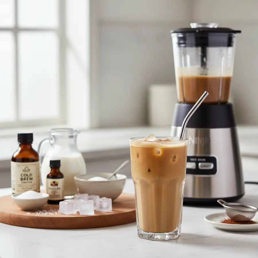 Twee glazen schuimige iced coffee met ijs en melk