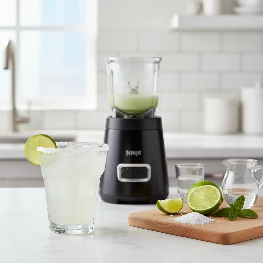 Bevroren margarita in glas met limoen en gezouten rand