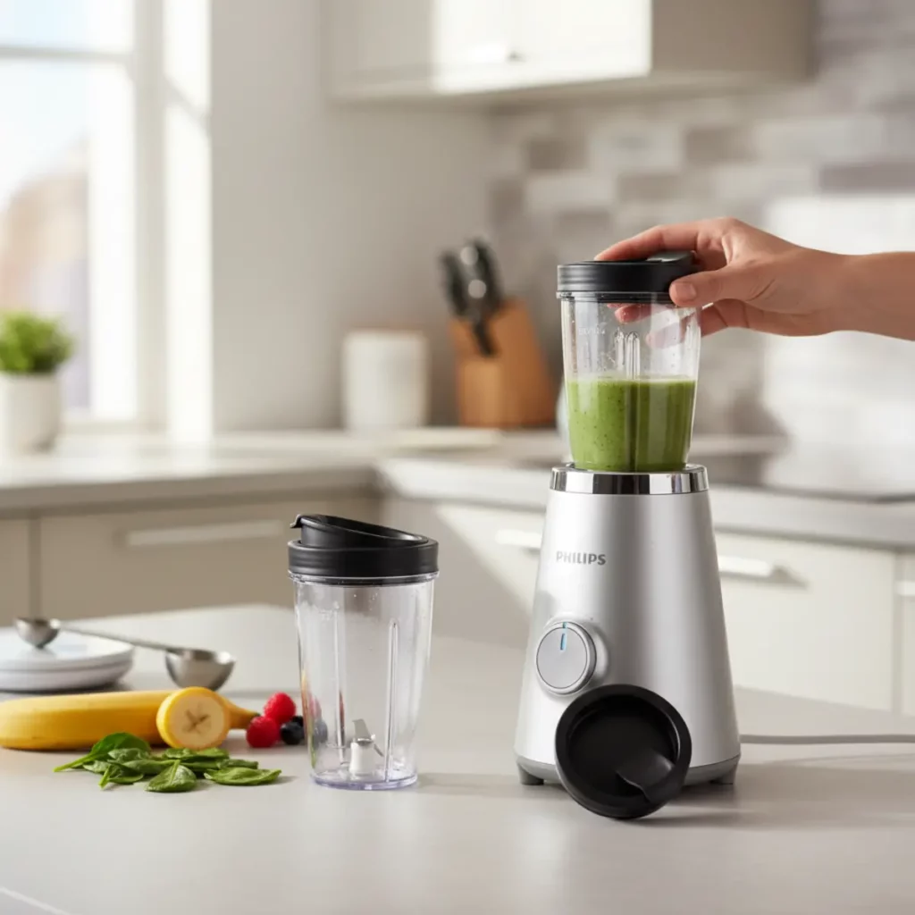Philips HR2870 blender met glazen kan en zwarte basis