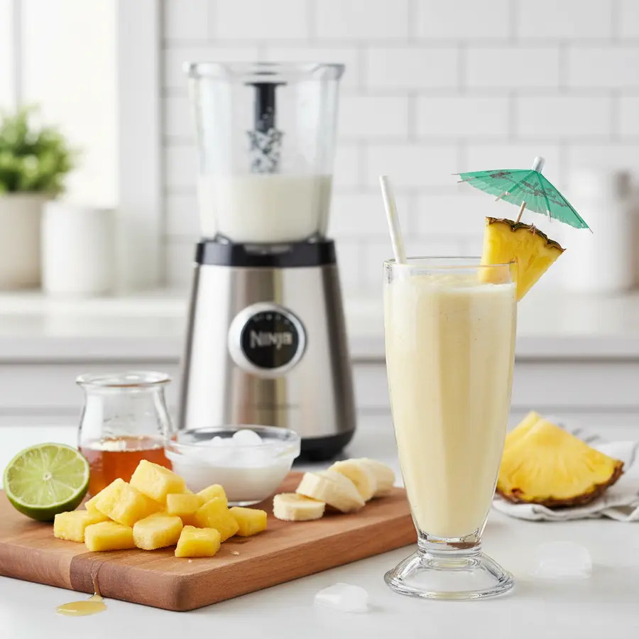 Pina colada smoothie met ananas, kokosmelk en banaan in glazen