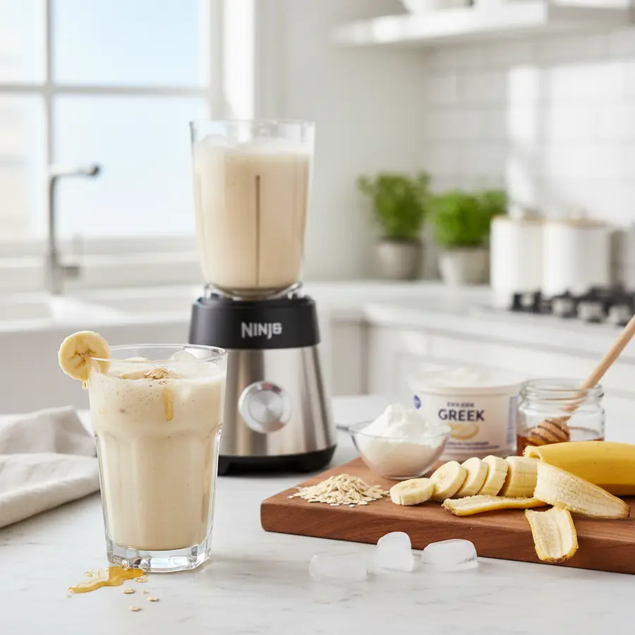 Romige eiwitrijke post-workout shake met banaan en havermout