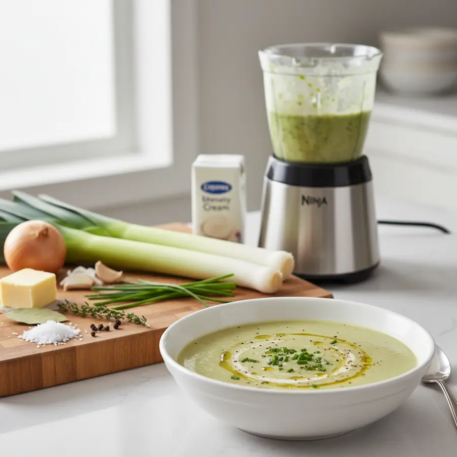 romige preisoep met aardappel in blender