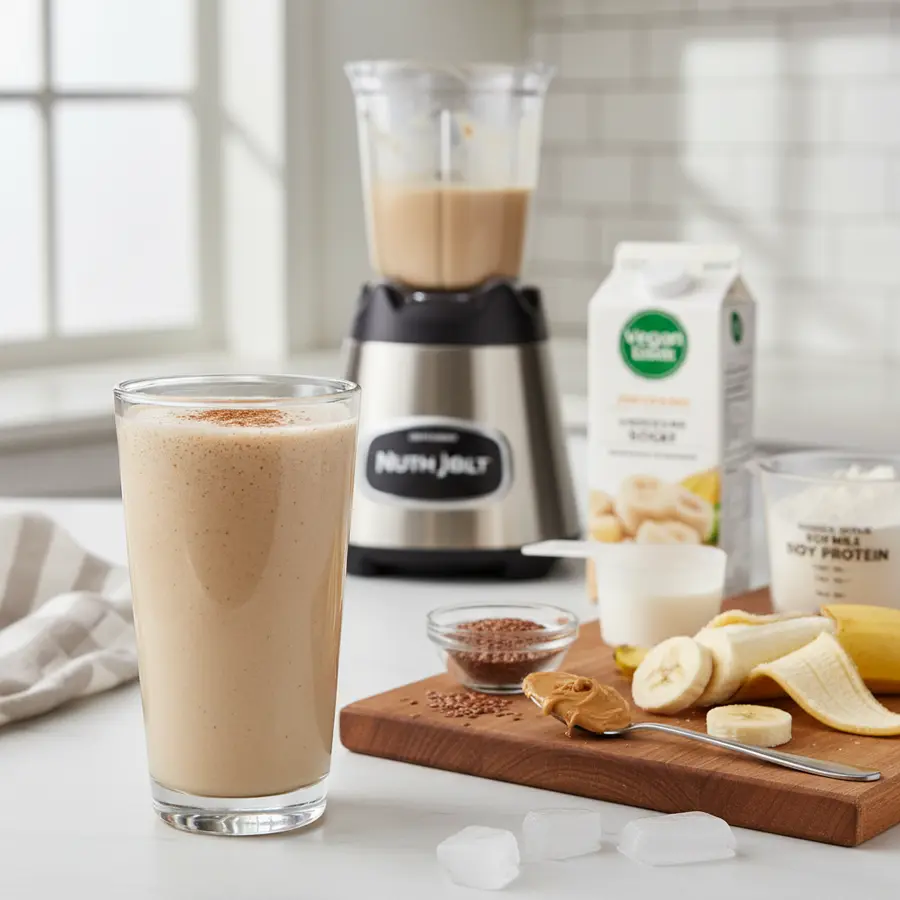 Romige vegan proteïneshake met banaan en pindakaas