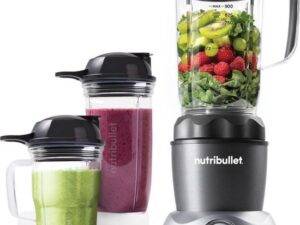 Nutribullet Select Blender - Complete 10-delige Set - Incl. Mixing Accessoires - Incl. 900 ml Schenkkan en 2 Drinkbekers - Voor Warme en Koude Bereidingen - 1000 Watt - Grijs