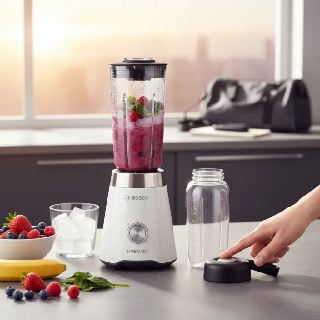 Bosch MMBM401 mini blender op witte achtergrond
