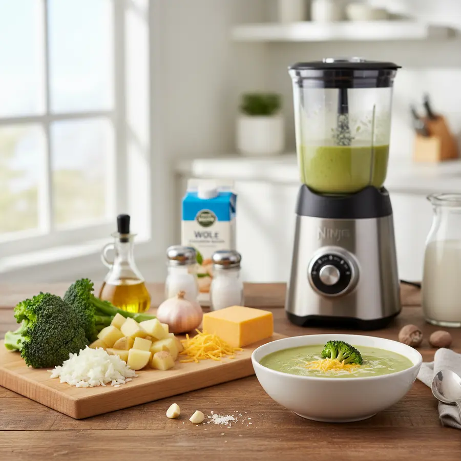 Romige broccoli-kaassoep met cheddar en croutons