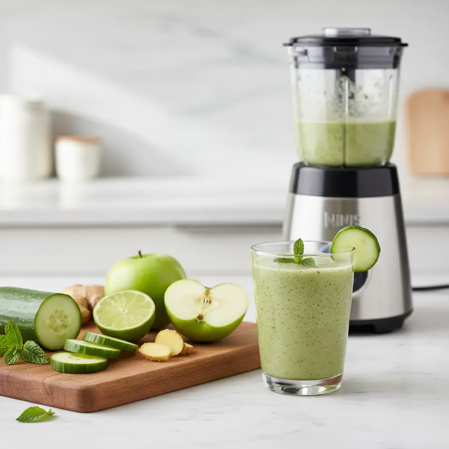 Komkommer-appel-munt smoothie in glas met munt