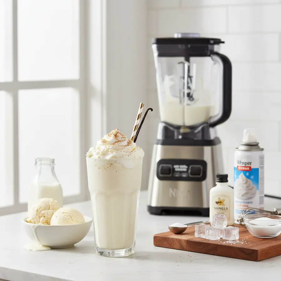 Romige vanille milkshake in twee glazen met slagroom