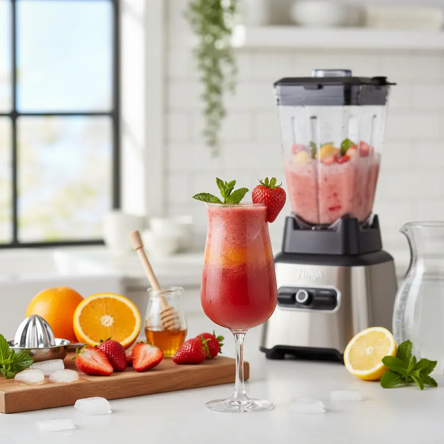 Smoothie mocktail met aardbei, sinaasappel en bruiswater