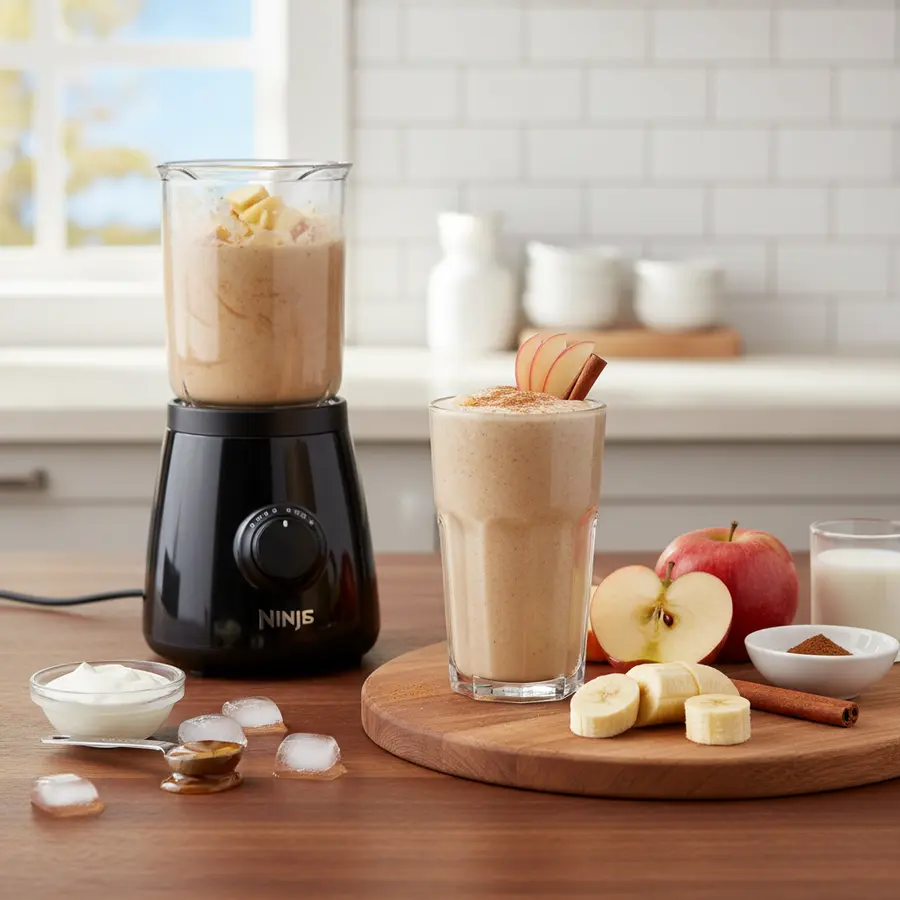 Romige appel-kaneel smoothie in glas