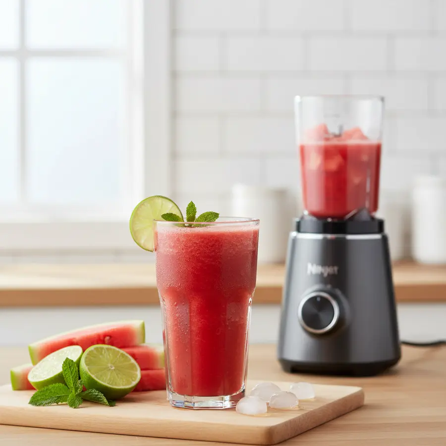 Verfrissende watermeloen-limoen smoothie met munt en ijs