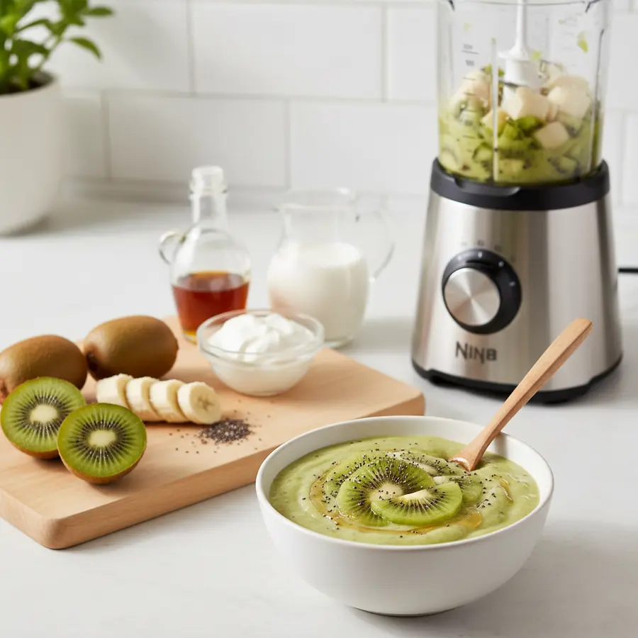 Romige kiwi smoothie bowl met banaan en granola