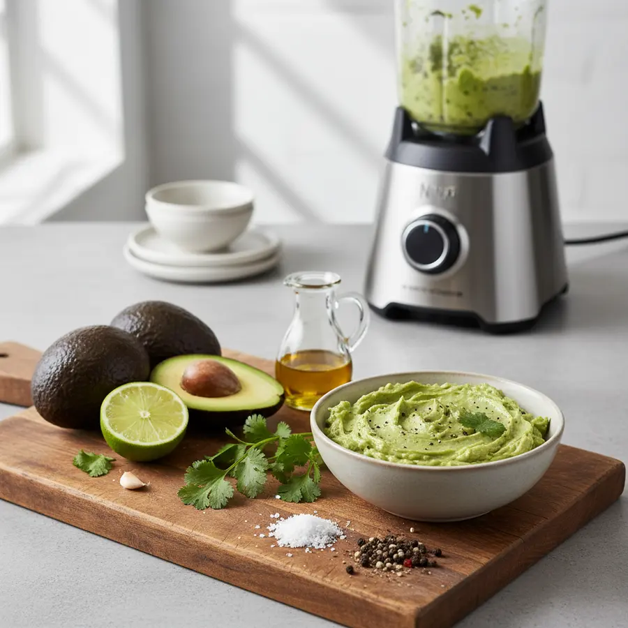 romige avocadospread in kom met koriander en limoen