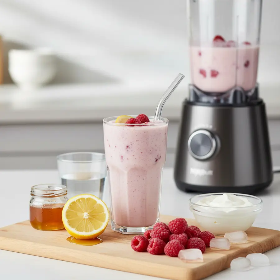 Frisse citroen-framboos smoothie in twee glazen