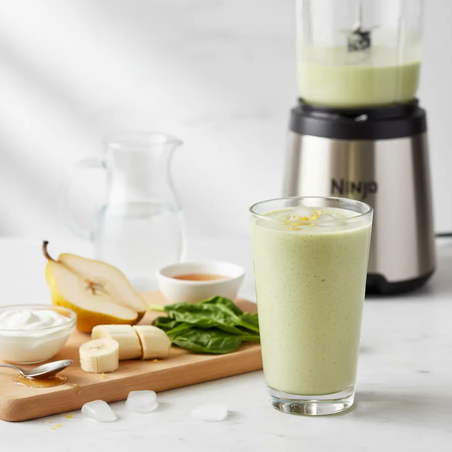 Groene smoothie met peer, banaan en spinazie