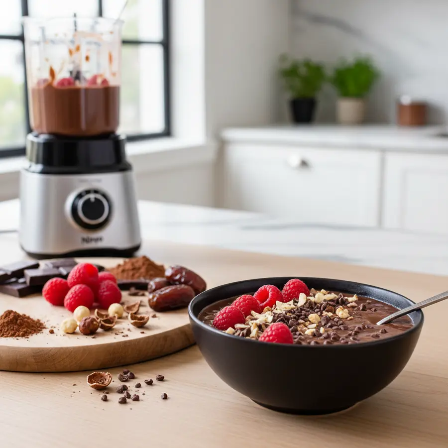 Romige chocolade smoothie bowl met banaan en granola
